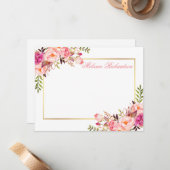 Farbrosa Personalisierter, floraler Goldrahmen Mitteilungskarte (Vorderseite/Rückseite Beispiel)