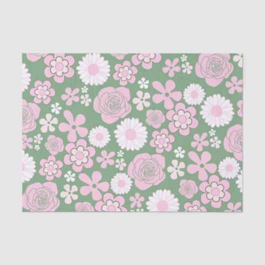 Farbrosa Retro Y2K Blume Muster Seidenpapier (Vorderseite)