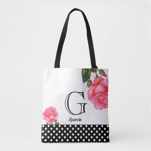 Farbrosa Rosen Blumenrosen Monogramm Tasche (Vorderseite)
