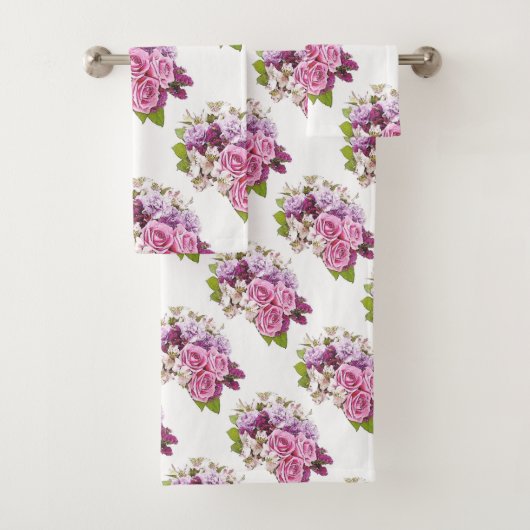 Farbrosa Rosen Bouquet Blumenvorlage Badhandtuch Set (Insitu)