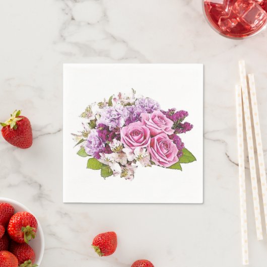 Farbrosa Rosen Bouquet Blumenvorlage Serviette (Beispiel)