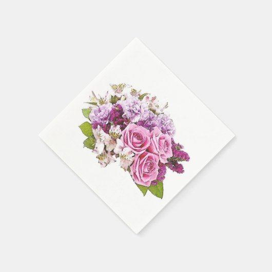 Farbrosa Rosen Bouquet Blumenvorlage Serviette (Ecke)