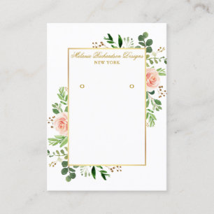 Farbrosa Rosen Gold Earring Display Card Visitenkarte