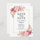 Farbrosa Rosen Gold Rahmen Save the Date Postkarte (Vorne/Hinten)