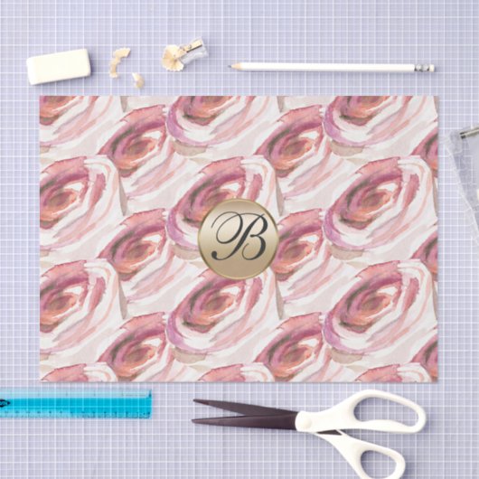 Farbrosa Rosen Monogram Elegant Custom Seidenpapier (Handwerk)