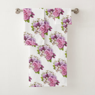 Farbrosa Roses Bouquet Blumenvorlage Badhandtuch Set