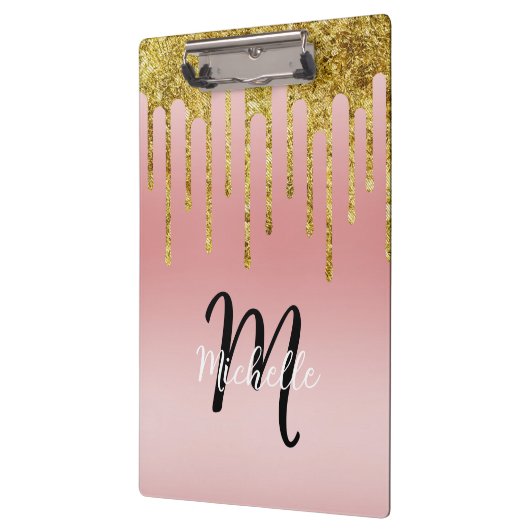 Farbrosa Schwarz Glitzer Tropfen Monogramm Sparkon Klemmbrett (Links)