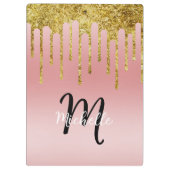 Farbrosa Schwarz Glitzer Tropfen Monogramm Sparkon Klemmbrett (Rückseite)