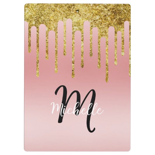 Farbrosa Schwarz Glitzer Tropfen Monogramm Sparkon Klemmbrett (Rückseite)