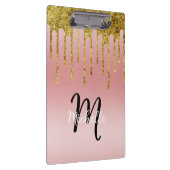 Farbrosa Schwarz Glitzer Tropfen Monogramm Sparkon Klemmbrett (Rechts)