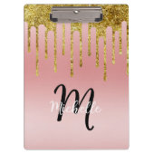 Farbrosa Schwarz Glitzer Tropfen Monogramm Sparkon Klemmbrett (Vorderseite)