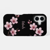 Farbrosa Schwarzer Kirschblossom Monogramm iPhone 16 Hülle (Rückseite (Horizontal))