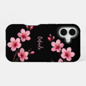 Farbrosa Schwarzer Kirschblossom Monogramm iPhone 16 Hülle (Rückseite (Horizontal))