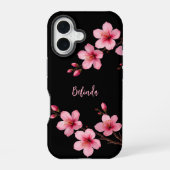 Farbrosa Schwarzer Kirschblossom Monogramm iPhone 16 Hülle (Rückseite)