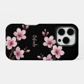 Farbrosa Schwarzer Kirschblossom Monogramm iPhone Hülle (Rückseite (Horizontal))