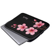 Farbrosa Schwarzer Kirschblossom Monogramm Laptopschutzhülle (Vorne Knopf)