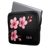 Farbrosa Schwarzer Kirschblossom Monogramm Laptopschutzhülle (Vorderseite Links)