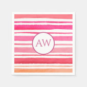 Farbrosa Streifen-Monogramm Serviette (Vorderseite)
