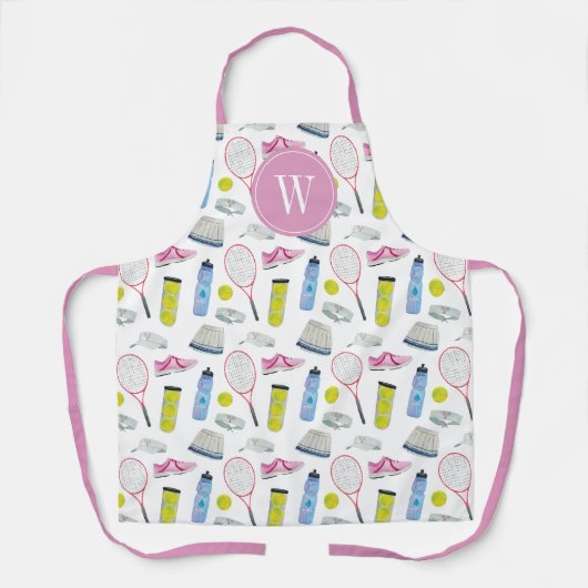 Farbrosa Tennismuster Monogramm Schürze (Vorderseite)