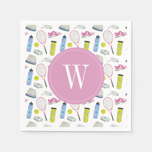 Farbrosa Tennismuster Monogramm Serviette (Vorderseite)