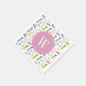 Farbrosa Tennismuster Monogramm Serviette (Ecke)