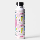 Farbrosa Tennismuster Monogramm Trinkflasche (Links)