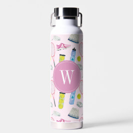 Farbrosa Tennismuster Monogramm Trinkflasche