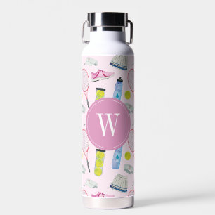 Farbrosa Tennismuster Monogramm Trinkflasche