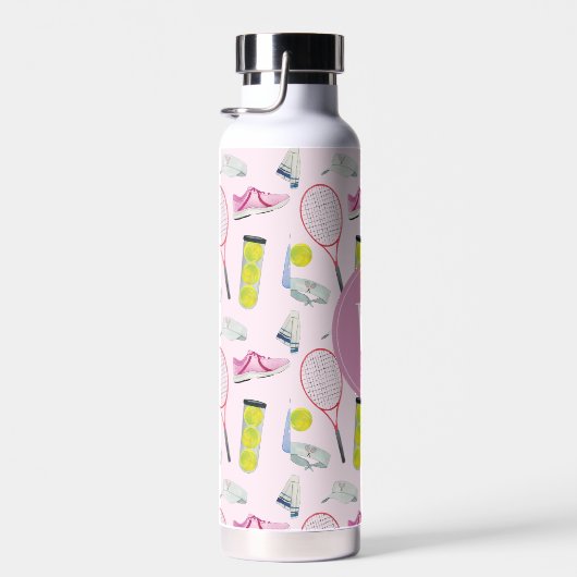 Farbrosa Tennismuster Monogramm Trinkflasche (Rechts)