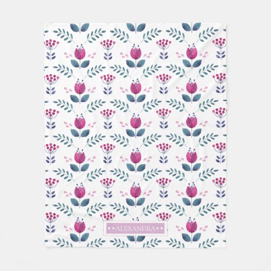 Farbrosa Tulip Monogramm-Design Fleecedecke (Vorderseite)