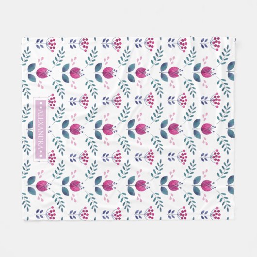 Farbrosa Tulip Monogramm-Design Fleecedecke (Vorderseite (Horizontal))