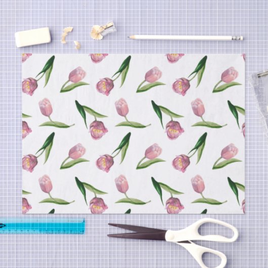 Farbrosa Tulips Nahtloses Muster Seidenpapier (Handwerk)