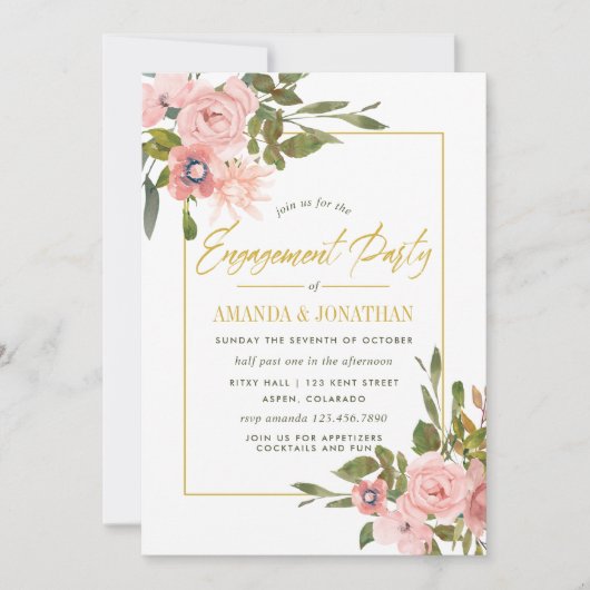 Farbrosa und goldene Partnerin Einladung (Vorderseite)