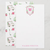 Farbrosa und grüner Golfkart Monogram Wappen Briefpapier (Vorne/Hinten)