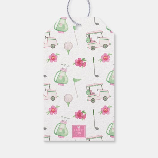 Farbrosa und grüner Golfkart Monogram Wappen Geschenkanhänger (Rückseite)