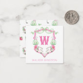 Farbrosa und grüner Golfkart Monogram Wappen Mitteilungskarte (Vorderseite/Rückseite Beispiel)