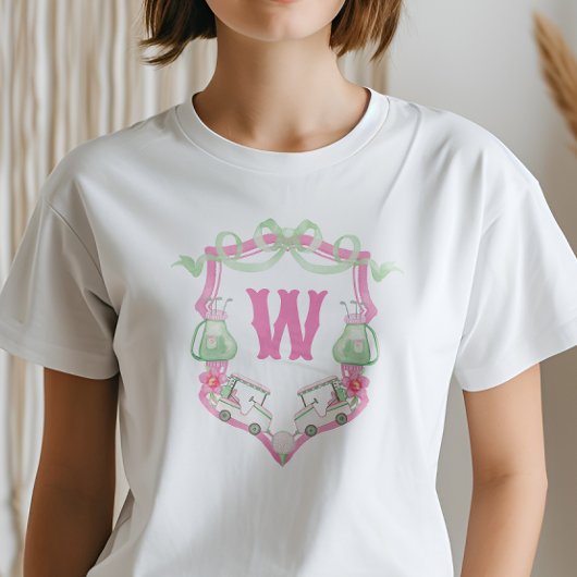 Farbrosa und grüner Golfkart Monogram Wappen T-Shirt