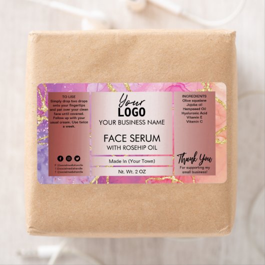 Farbrosa und Rose Gold Face Serum-Label (Insitu)