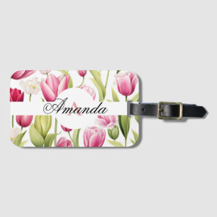 Farbrosa und weiße Monogramm-Tulip-Muster Gepäckanhänger