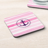 Farbrosa, weiße Wasserfarben Muster und Anker Getränkeuntersetzer (Linke Seite)