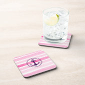 Farbrosa, weiße Wasserfarben Muster und Anker Getränkeuntersetzer (Rechte Seite)