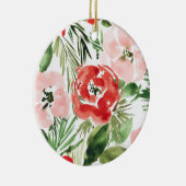 Farbrot und rosa Blumendesign Keramik Ornament (Rechts)