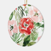 Farbrot und rosa Blumendesign Keramik Ornament (Links)