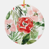 Farbrot und rosa Blumendesign Keramik Ornament (Hinten)