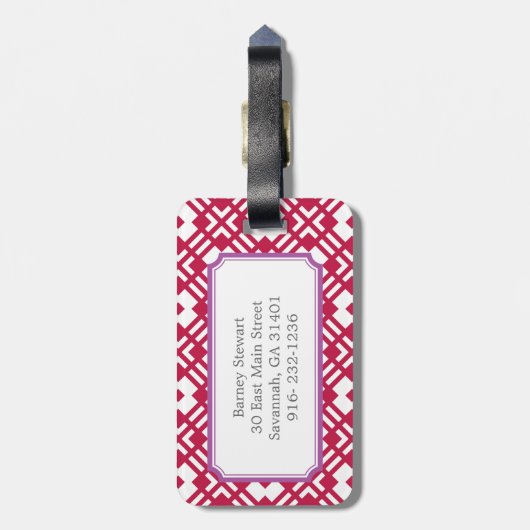 Farbrotes abstraktes geometrisches Muster, Monogra Gepäckanhänger (Rückseite vertikal)