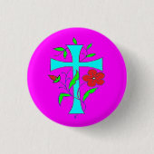 Farbrötung pink mit rot-blauem Kreuz der Blume Button (Vorderseite)