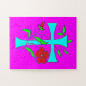 Farbrötung pink mit rot-blauem Kreuz der Blume Puzzle (Horizontal)