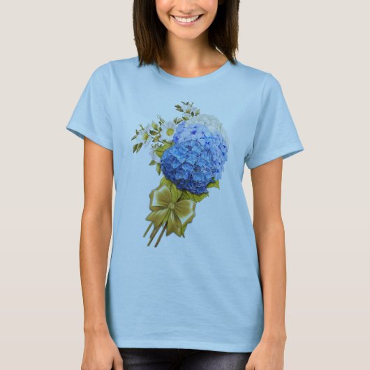 Farbschattierungen von Blue Watercolor Hydrangeas T-Shirt (Vorderseite)