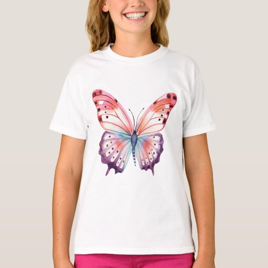 Farbschmetterling in rosa Lila und blau T-Shirt (Vorderseite)