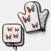 Farbschmetterling Ofenhandschuh & Topflappen-Set (Vorderseite/Rückseite)
